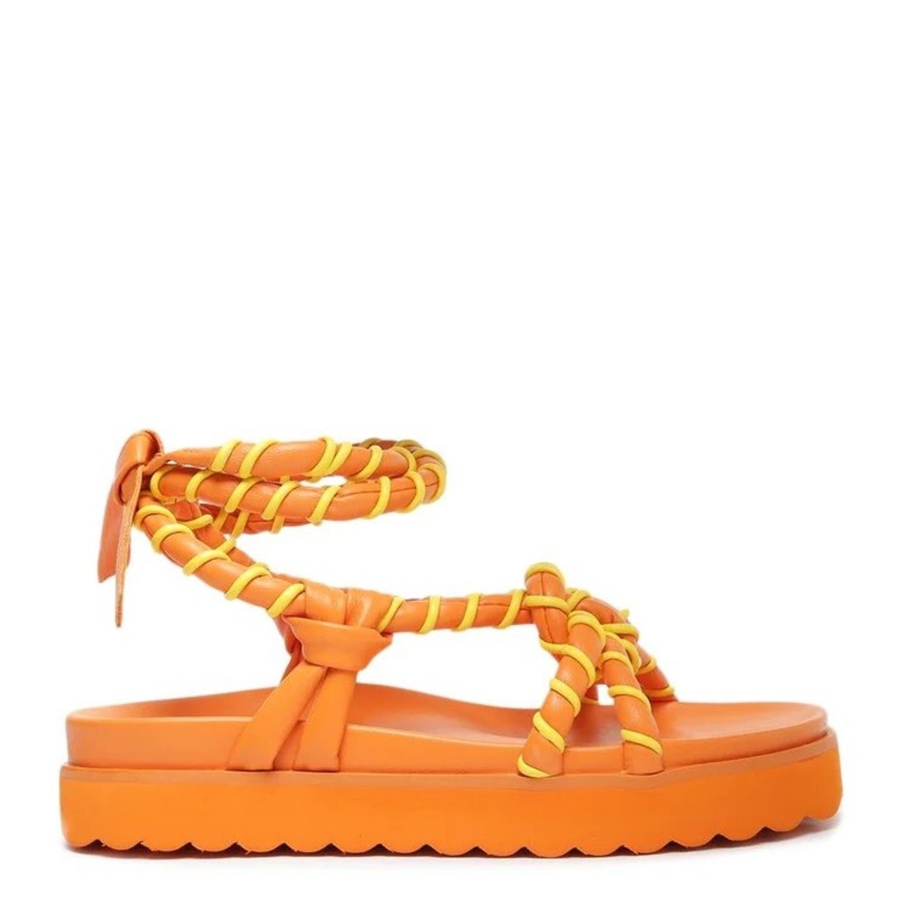 Schutz Orange Leather Braided Ankle Tie Platform Sandals Womens 6 Made in Brazil